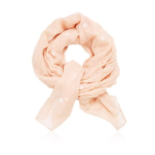 Шарф в горошек Мягкий невесомый шарф нежного приглушенно-розового оттенка с принтом «горошек», выполненным модной прорезиненной краской.